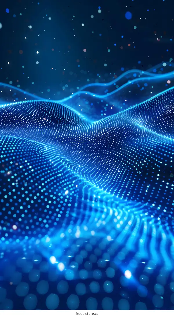 Blue Abstract Futuristic Illustration with Bright Glowing Particles