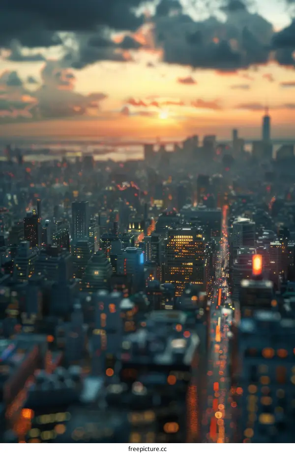 Cityscape Sunset Aerial Perspective Illustration