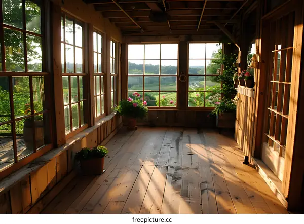 Rustic Wooden Porch With Sunbeams