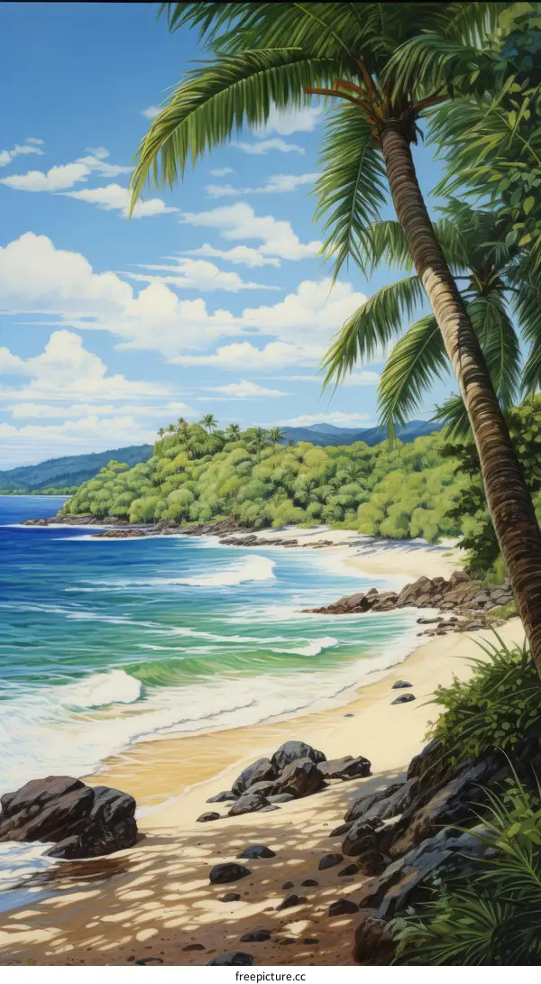 Beach Scenery With Coconut Trees