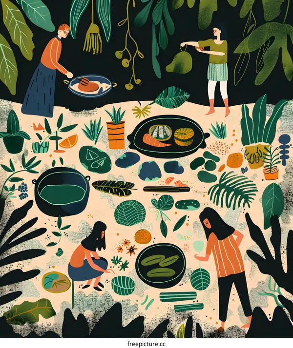 Women Gathering Botanicals In The Garden