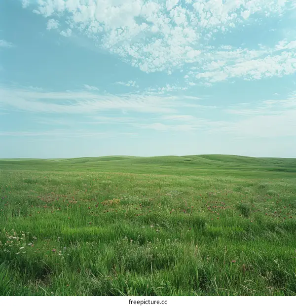 Rolling Green Hills Under a Blue Sky