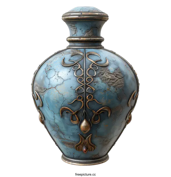 [Transparent Background PNG]Blue and bronze vintage ornate vase