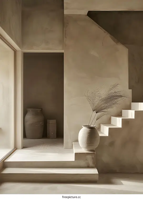 Minimalist Interior Design with Stairs and Vase