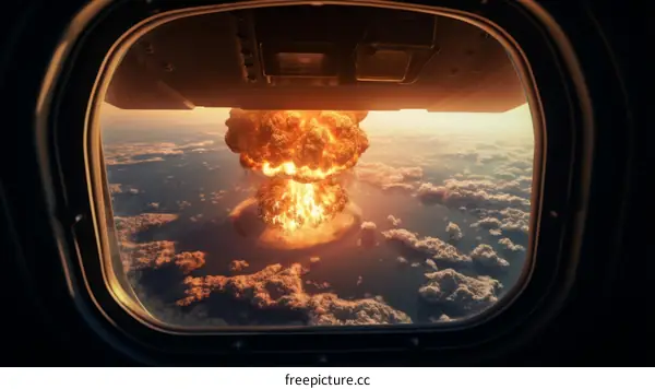 Nuclear explosion seen from the window of an airplane