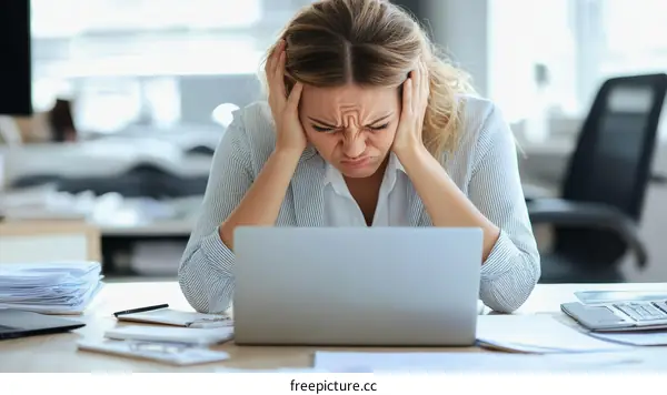 Stressed Business Woman Working on Laptop