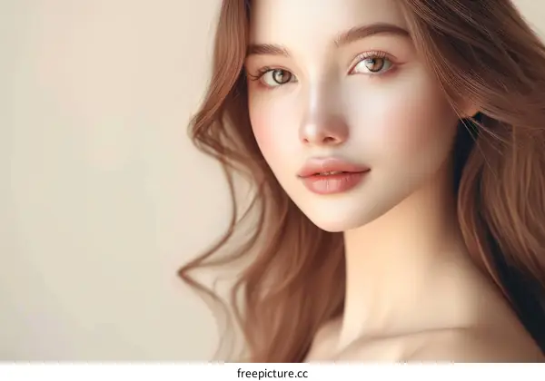 portrait of a beautiful young woman with long brown hair and light makeup