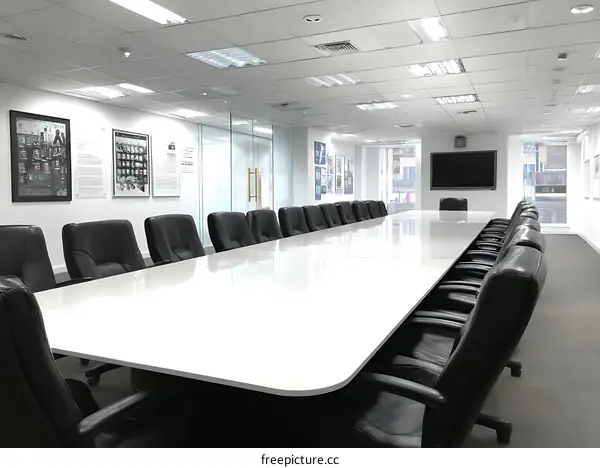 Modern Conference Room with Polished White Table