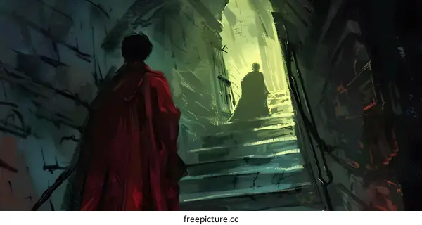 Dark Fantasy Illustration with Two Figures in a Mysterious Alleyway