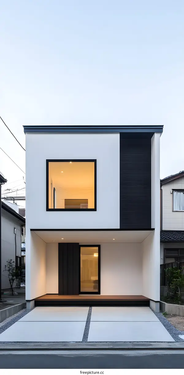 Modern House Exterior Design with Large Windows and Black Accents