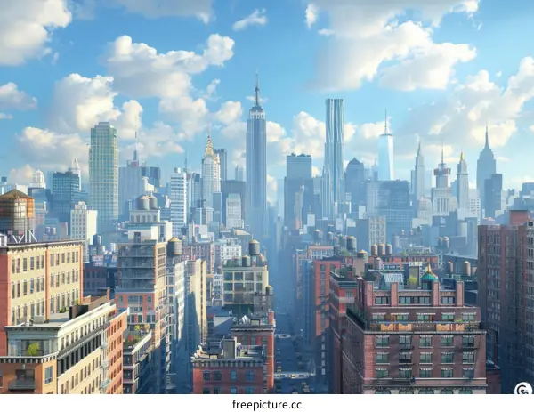 New York City Skyline View with Skyscrapers and Buildings