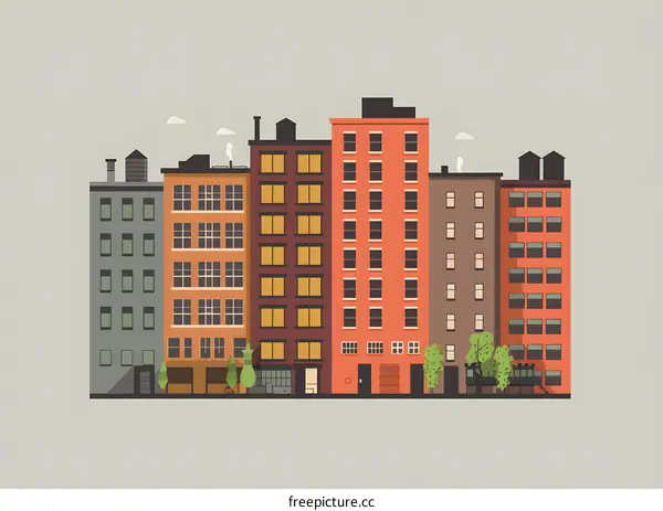 Flat Illustration of City Buildings Skyline