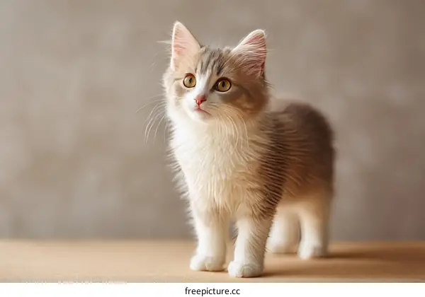 Adorable Kitten Posing Against a Neutral Background