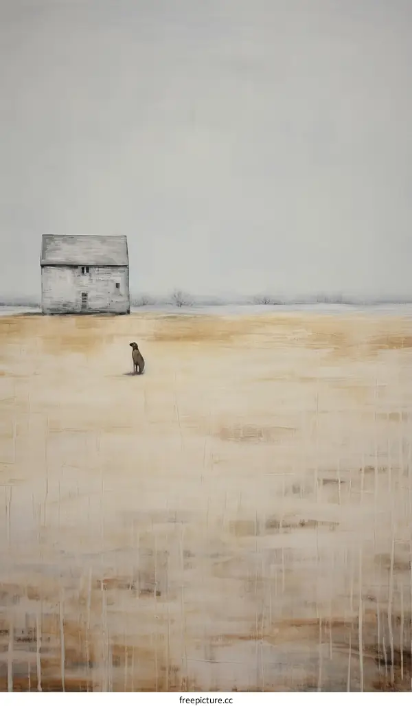 dog in front of a house in a field