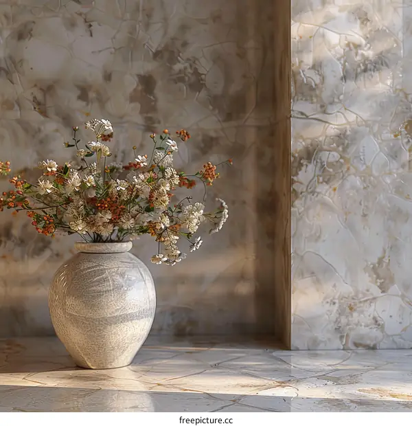 Elegant Floral Arrangement in Vase against a Textured Wall