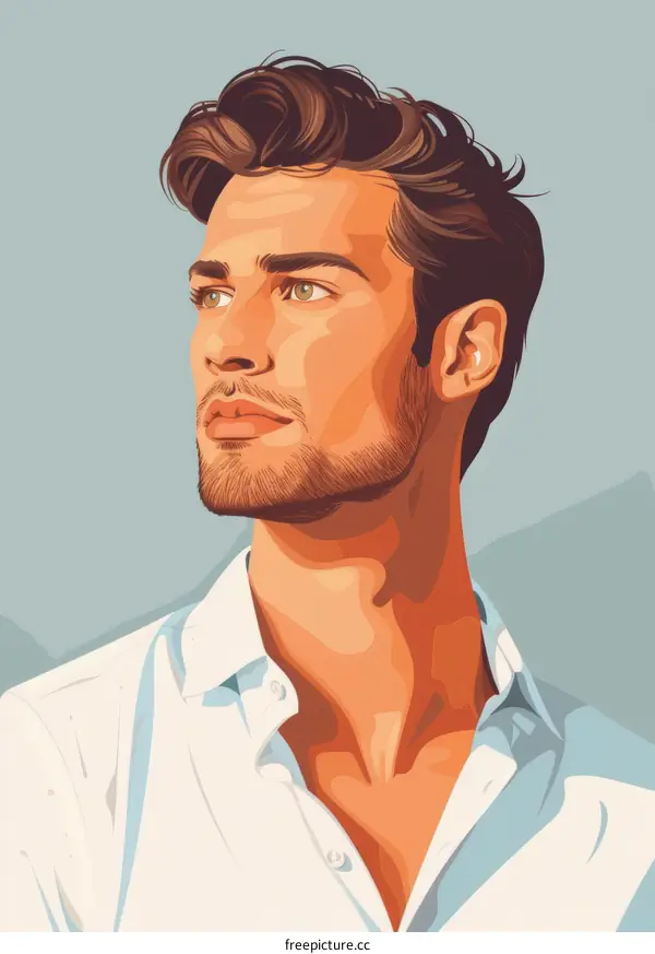 Portrait Illustration of a Handsome Man with Brown Hair