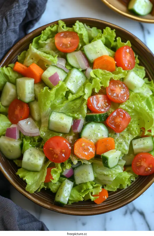 Fresh and Healthy Salad with Lettuce, Carrots, Cucumbers, Red Onions, and Tomatoes