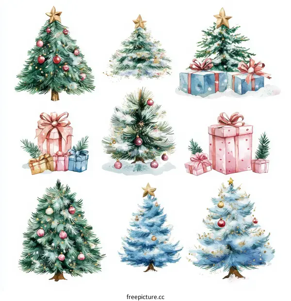 Christmas Trees and Gifts Illustration