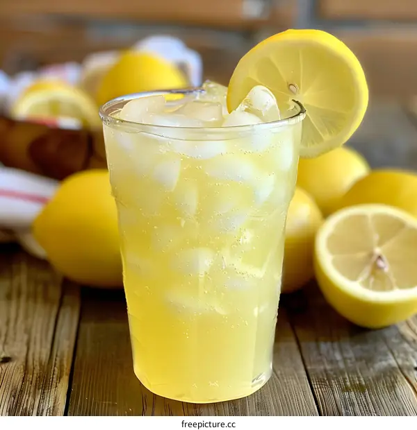 Refreshing Lemonade with Ice and Lemon Slices