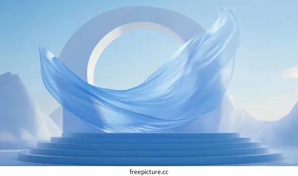 Abstract Light Blue Fabric Scene with Archway