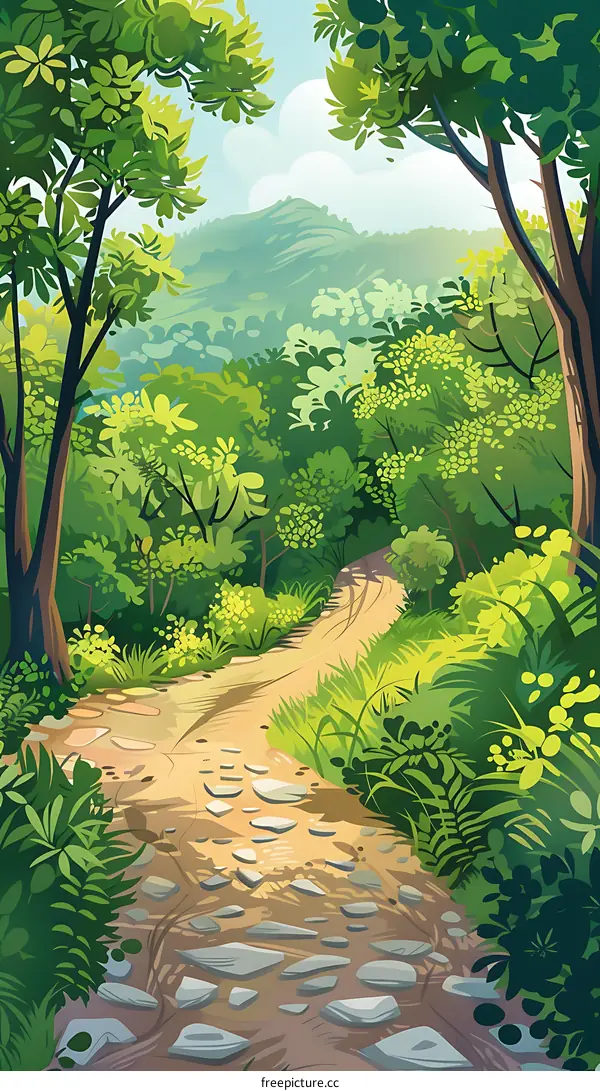 Green Forest Path Landscape Illustration