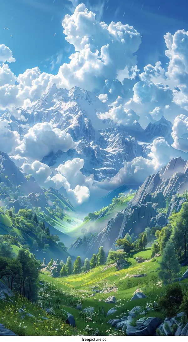 Majestic Mountain Valley Landscape Illustration