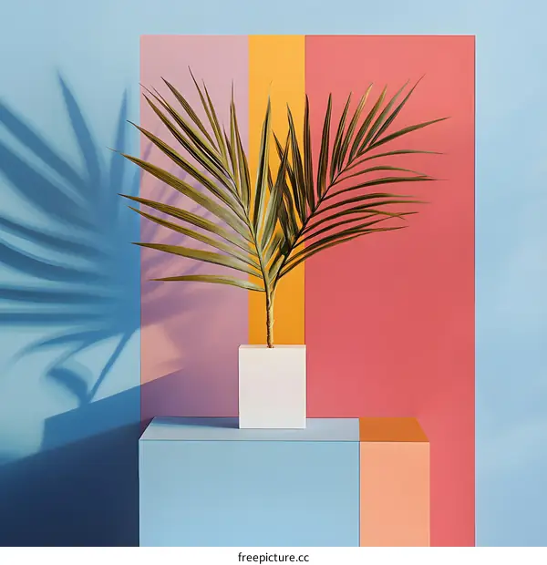 Palm Leaf Minimalist Still Life Photography With Colorful Background