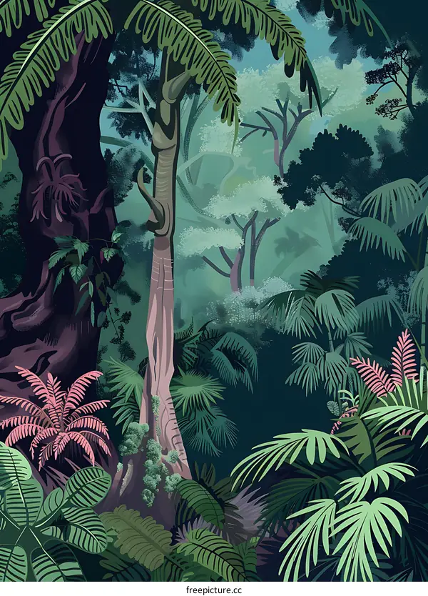 Tropical Rainforest Landscape Illustration