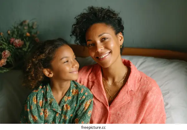 Mother and Daughter Bonding on a Bed