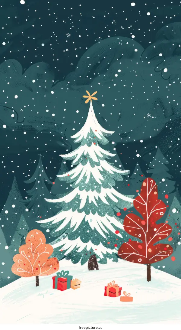 Christmas Tree in Winter Snowfall