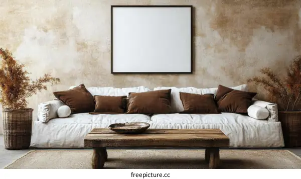 Bohemian Living Room Mockup with Blank Frame