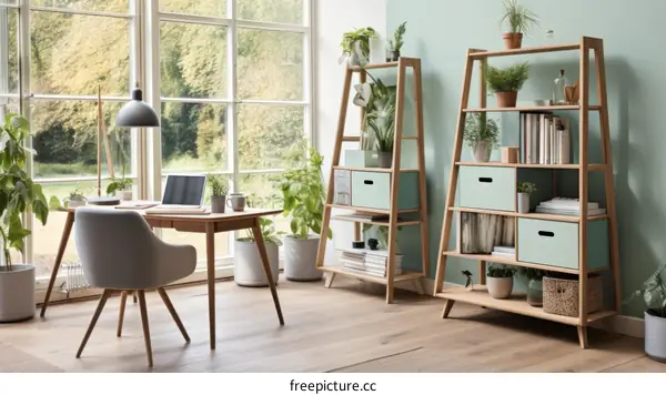 Mid Century Modern Home Office with Plants