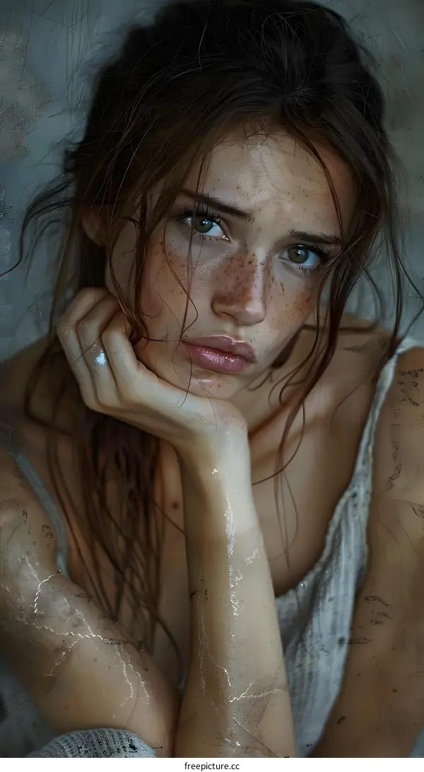 Closeup Portrait of a Caucasian Woman with Freckles