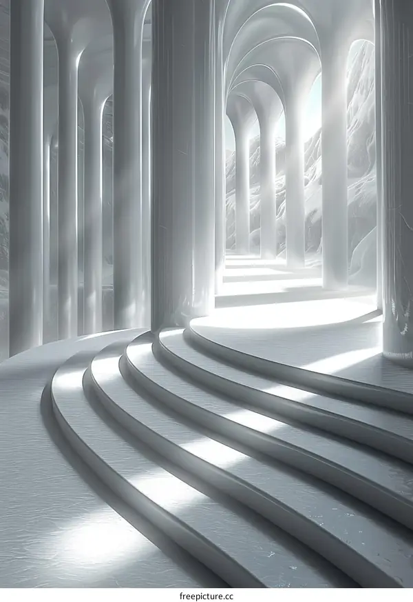 Modern Architectural Hallway with Circular Steps