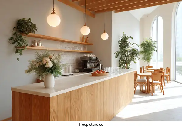 Modern Cafe Interior Design with Wooden Elements