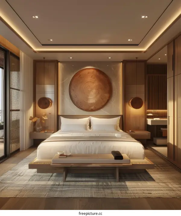 Modern Japanese Bedroom with Balcony and Bathroom
