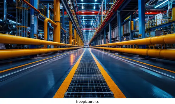 The yellow pipes in the factory