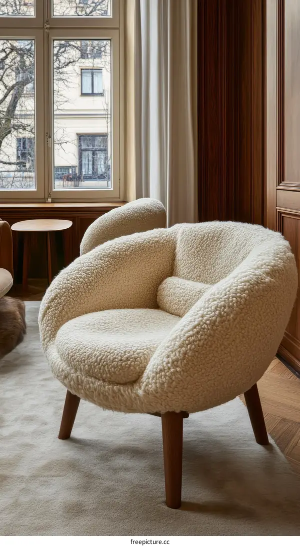 Cream Colored Sheepskin Armchair in a Luxurious Interior