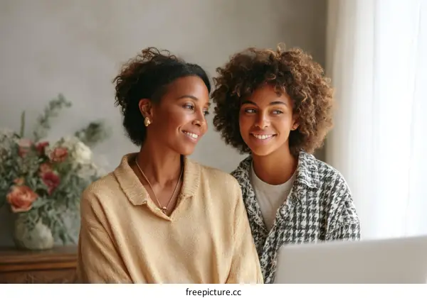 Two Black Women Smiling and Looking Ahead