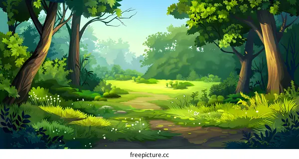 Green Forest Path in a Lush Landscape
