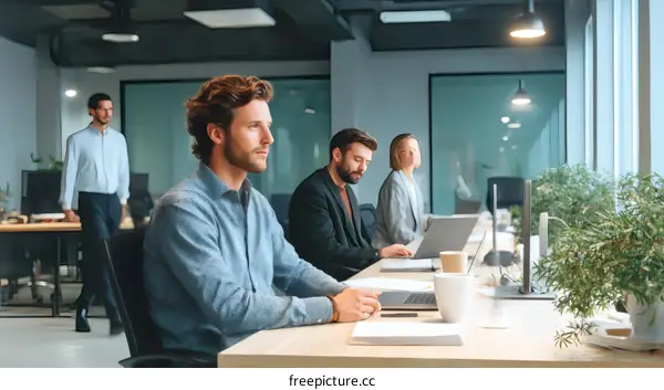 Modern Office Workspace with Colleagues Working