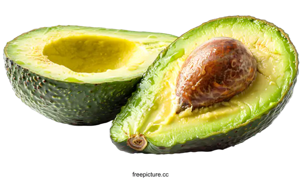 [Transparent Background PNG]Fresh Green Ripe Avocado Half Cut With Seed