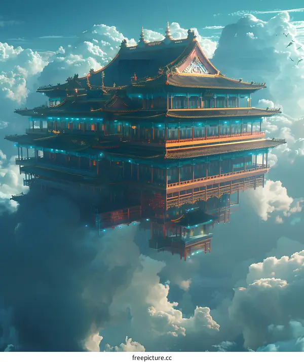 A Chinese-style building floating in the sky