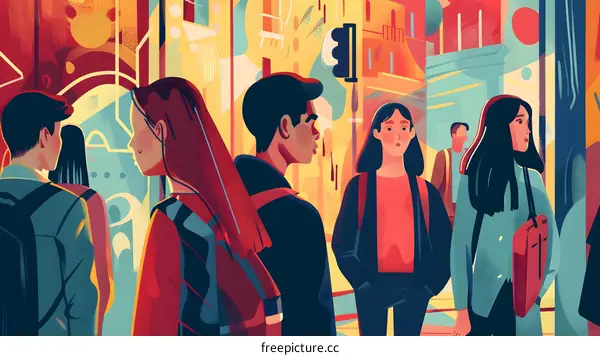 People Walking on the Street Illustration