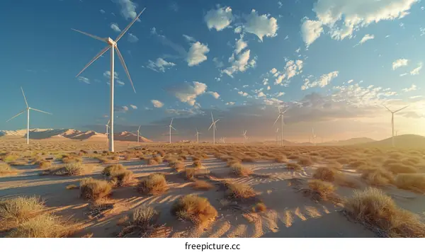 Wind Turbine Farm in Desert Landscape