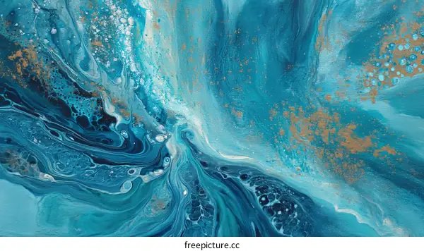 Abstract Art of Teal and Gold Fluid Painting