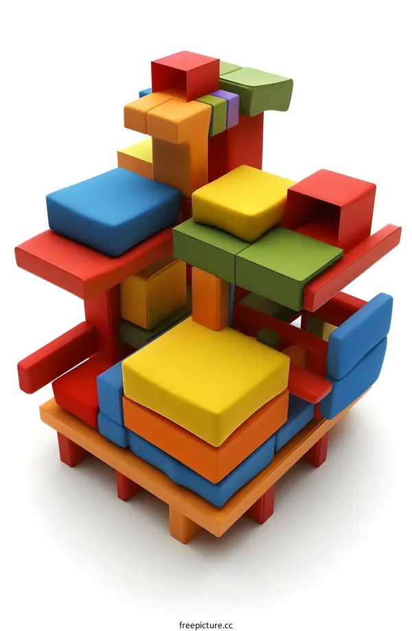 Abstract Colorful 3D Cube Structure of Interlocking Blocks