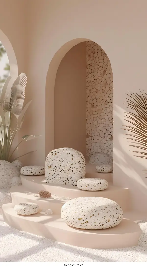 Minimalist Interior Design with Rounded Stone and Arch