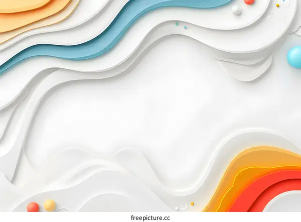 Abstract White Background with Colorful Paper Cut Waves