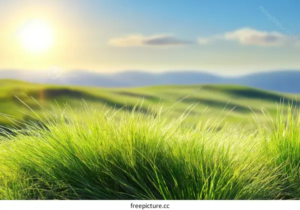 Green Grass Field at Sunrise